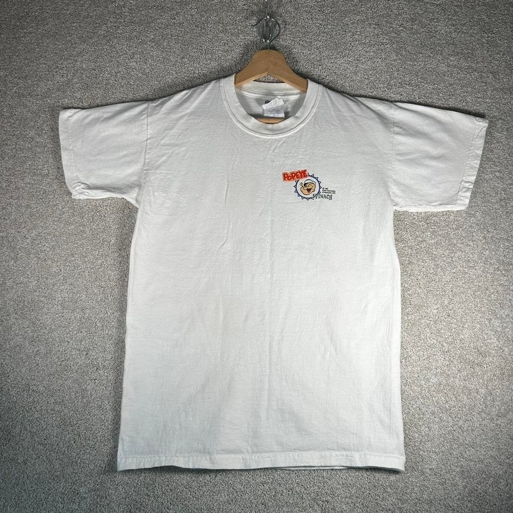 Vintage 1998 Popeye spinach white pocket print tee shirt tshirt Size M